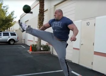WATCH: Huge Bodybuilder Kicks Watermelon Above His Height