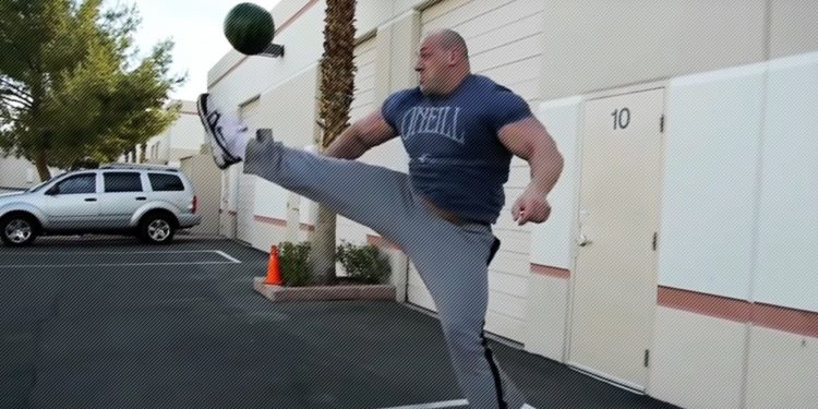 WATCH: Huge Bodybuilder Kicks Watermelon Above His Height