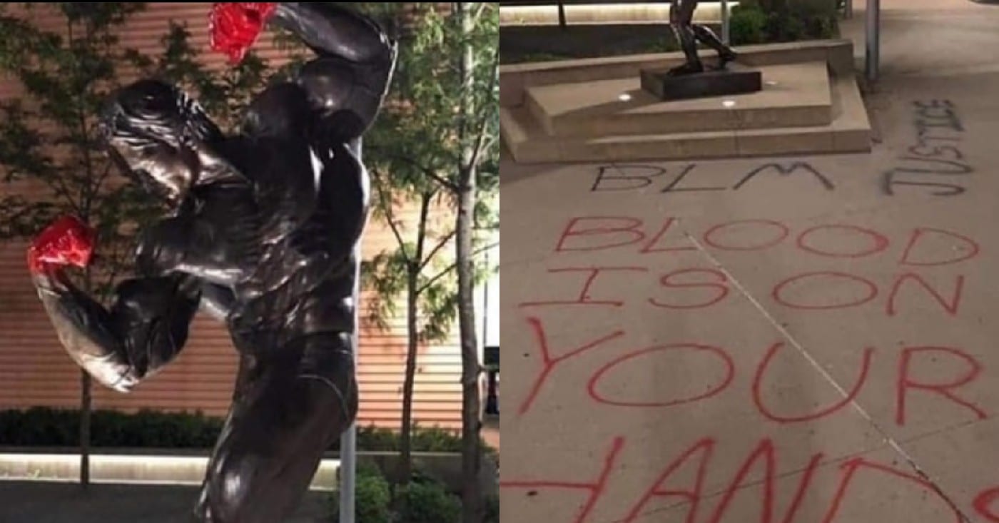 Arnold Schwarzenegger Statue Vandalized During Protests Blood Is On Your Hands Fitness Volt
