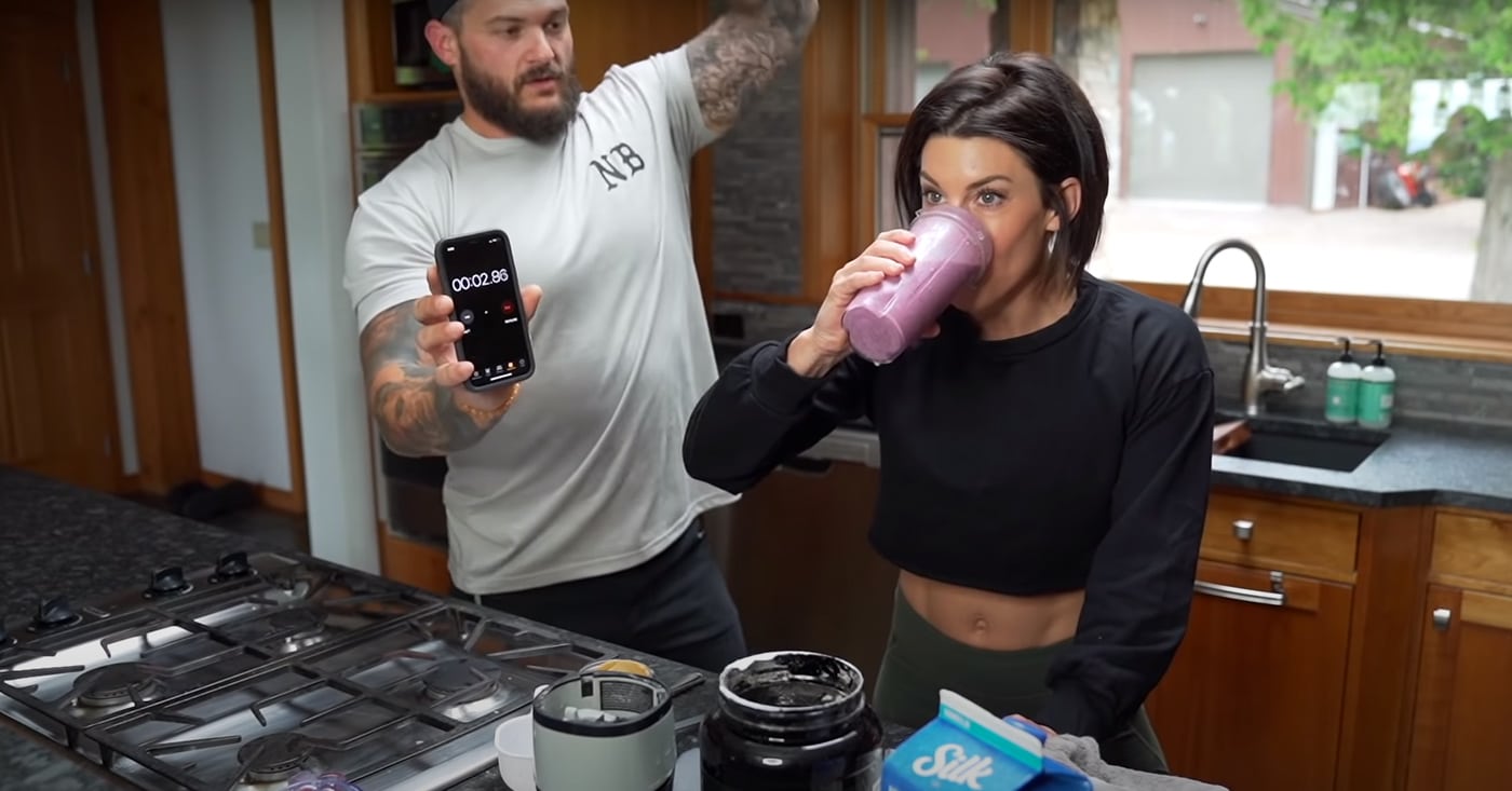 Dana Linn Bailey Drinking a Protein Shake in Her Kitchen