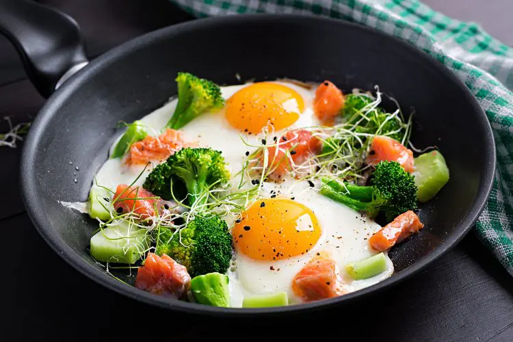 Fried Eggs Salmon Broccoli