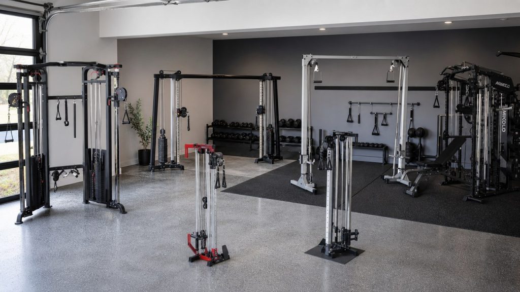 Cable crossover machines arranged in a FitnessVolt home gym review scene