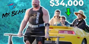 Strongman Brian Shaw with Mr. Beast
