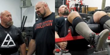 Brian Shaw practices hip thrusts with Nick Best
