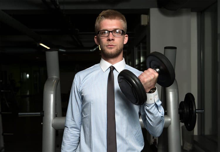 Businessman Working Out Biceps
