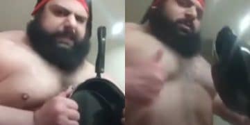Iranian Hulk bends frying pan