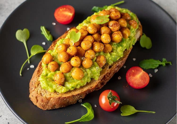 Bread Toast With Mashed Avocado Roasted Chickpeas