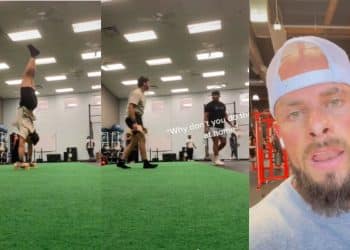 Joey Swoll reacts to angry gym-goer