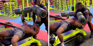 Larry Wheels 200lb Dumbbell Press