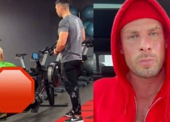 Joey Swoll reacts to soccer player