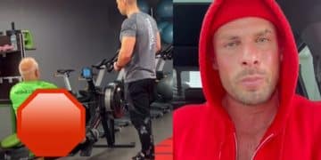 Joey Swoll reacts to soccer player