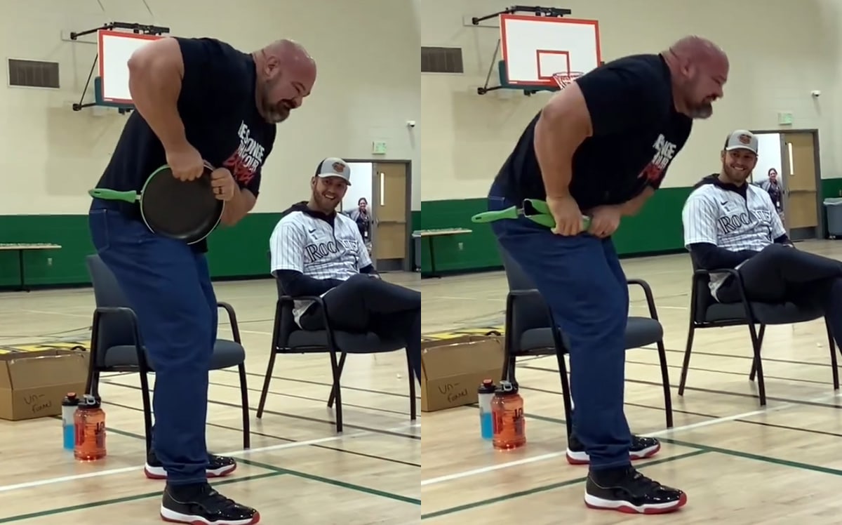 Brian Shaw Rolling Up Frying Pan