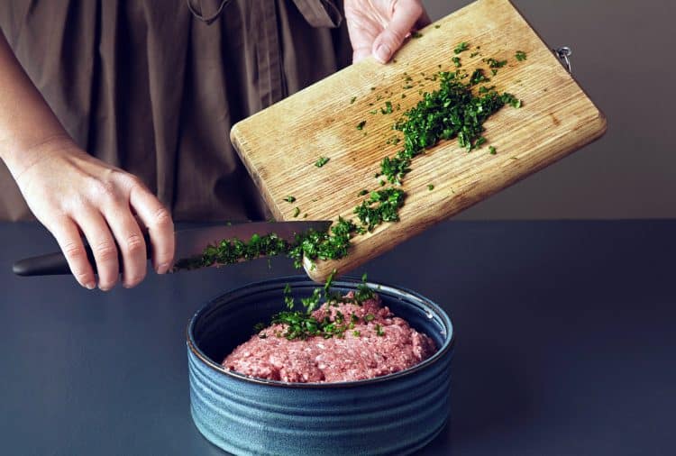 Fresh Green Parsley To Minced Meat
