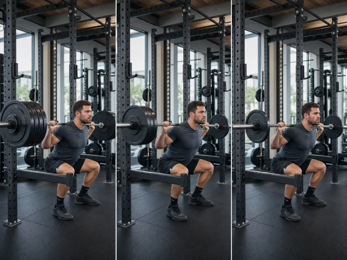 Same lifter using heavy, volume, and technique squat sessions in a daily undulating program