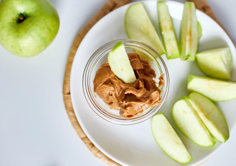 Green Slices Apples With Almond Butter