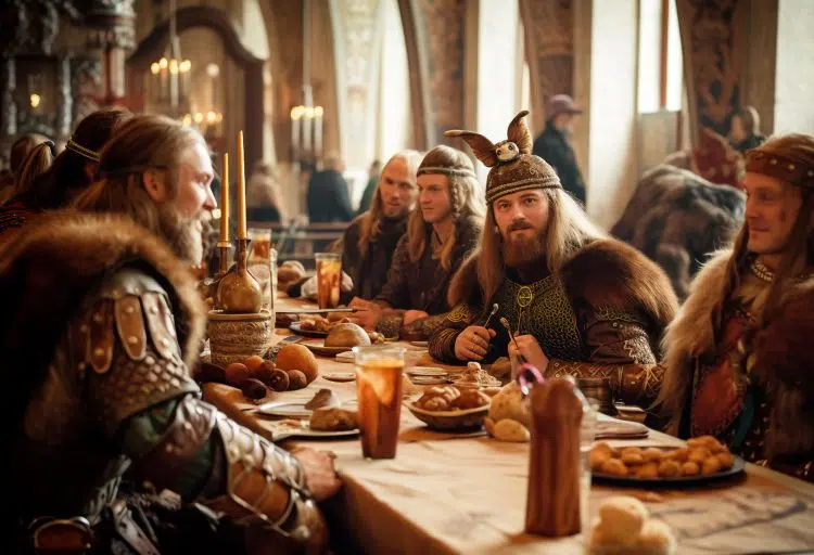 Viking Warriors Sitting And Eating