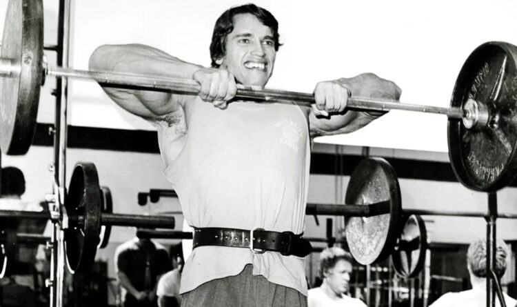Arnold Doing Barbell Upright Row Arnold Doing Barbell Upright Row