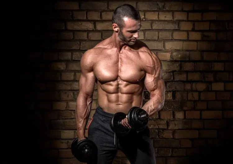 Bodybuilder Doing Biceps Exercise With Dumbbells