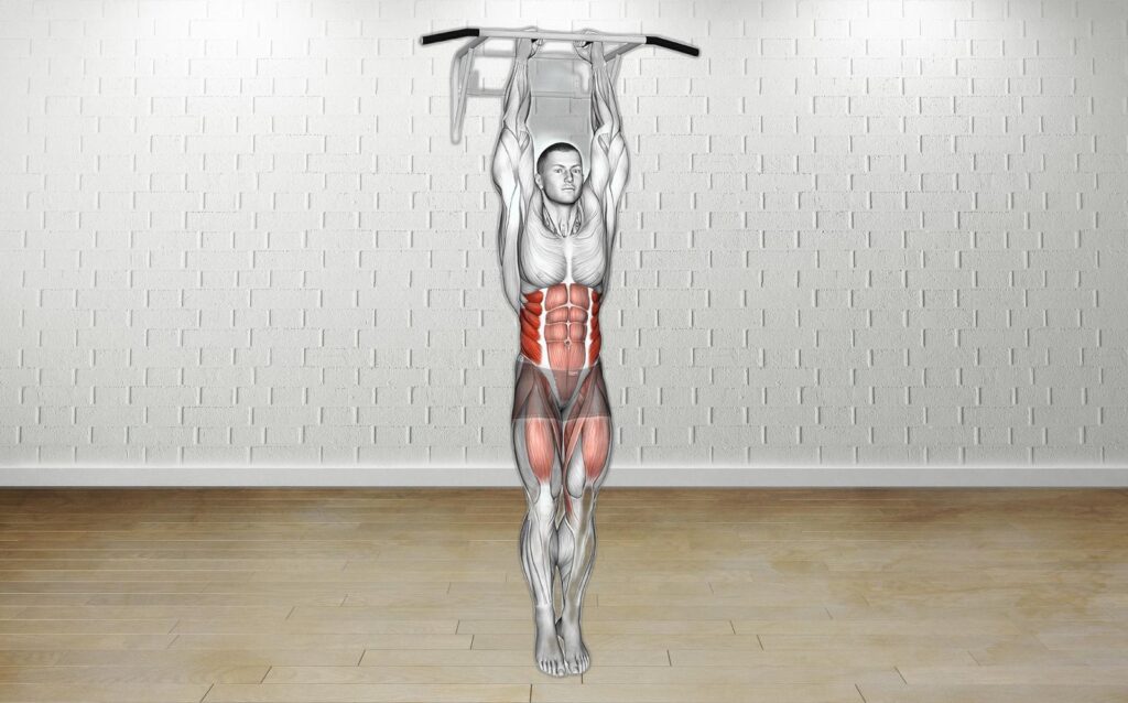 Hanging start position before an oblique knee raise