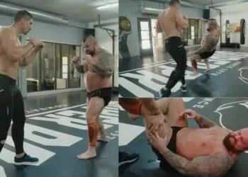 Eddie Hall Endures A Leg Kick From Rico Verhoeven