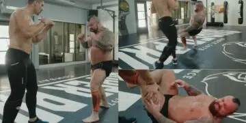 Eddie Hall Endures A Leg Kick From Rico Verhoeven