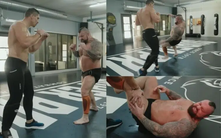 Eddie Hall Endures A Leg Kick From Rico Verhoeven