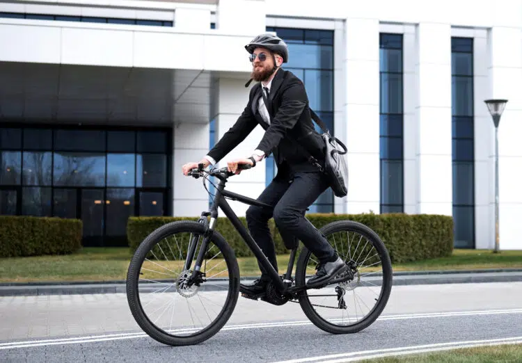 Man Going To Work On Bicycle