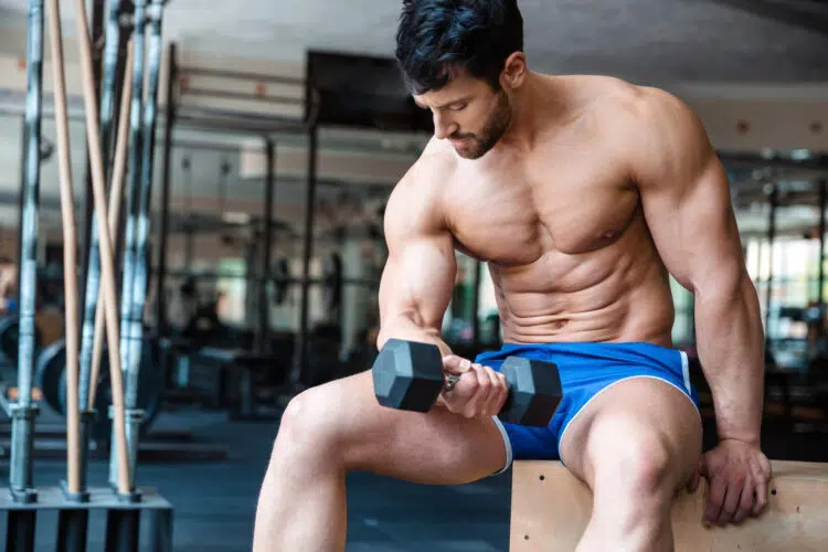 Muscular Man Workout With Dumbbell