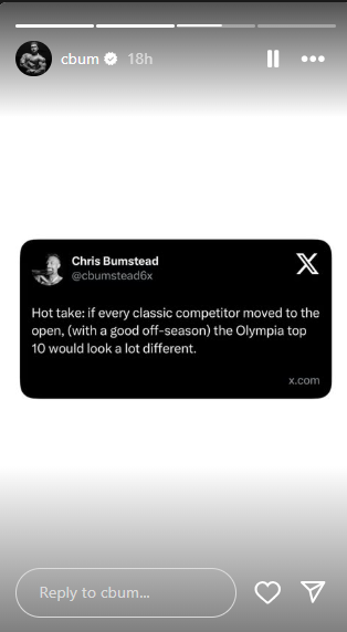 Chris Bumstead Instagram Stories