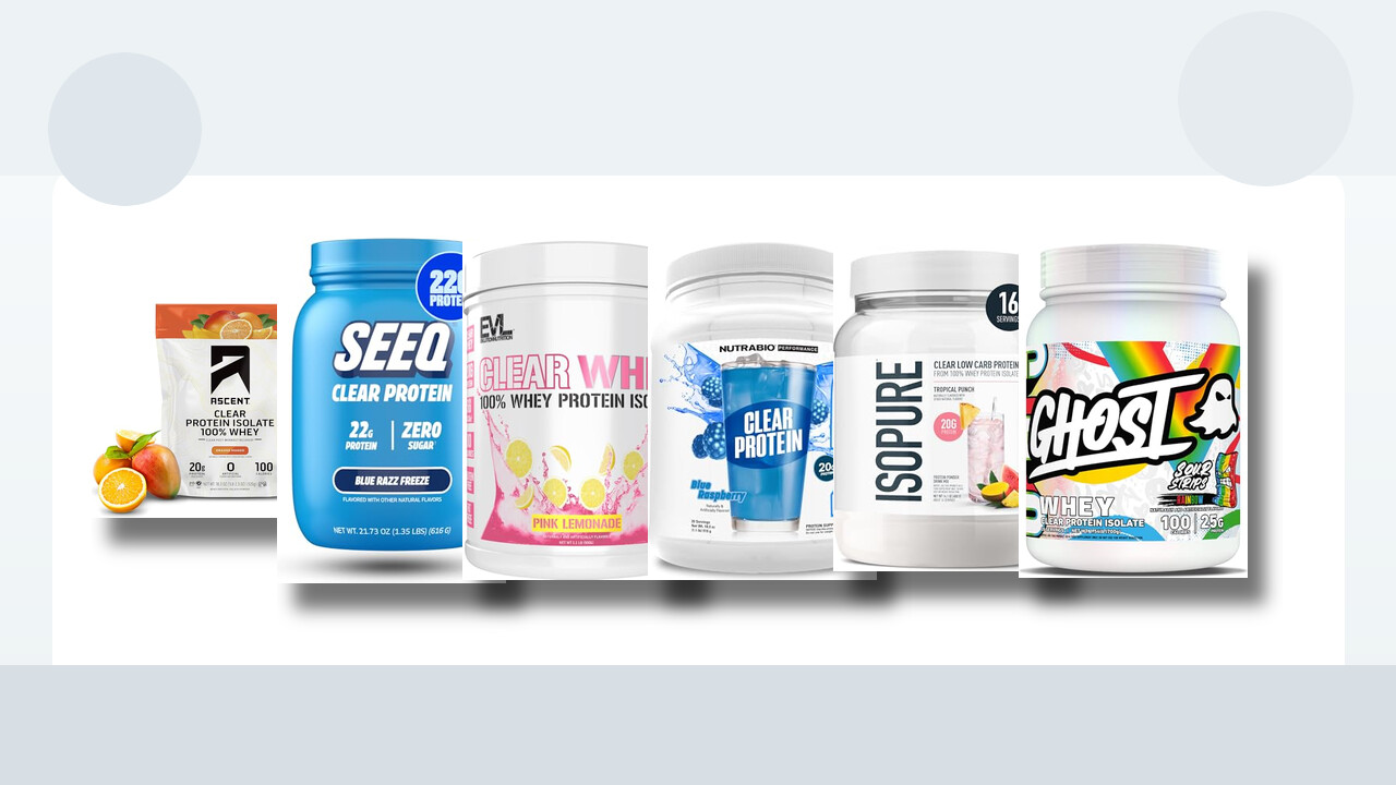 Clear protein powders product lineup with visible product labels