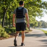 Athlete walking outdoors with a weighted vest for a loaded walk workout