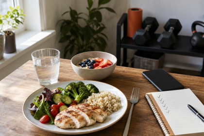 Long-term diet success meal planning with protein, fiber, lifting, and habit tracking