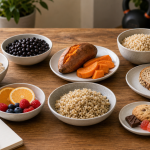 Carbohydrate quality comparison with oats, berries, beans, sweet potatoes, rice, bread, and small dessert portions