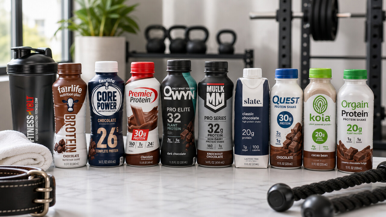 Ready-to-drink protein shakes product lineup with visible product labels
