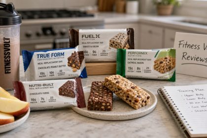 Meal replacement bars arranged for a FitnessVolt review
