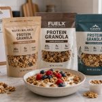 Protein granola products arranged for a FitnessVolt review
