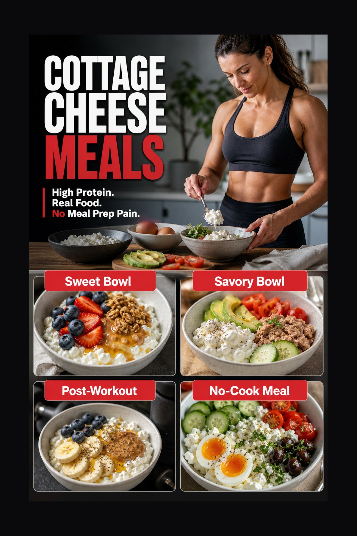 Labeled cottage cheese meal ideas graphic