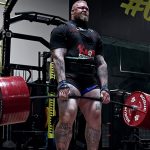 Hafthor Bjornsson locks out a heavy deadlift during training for his record chase