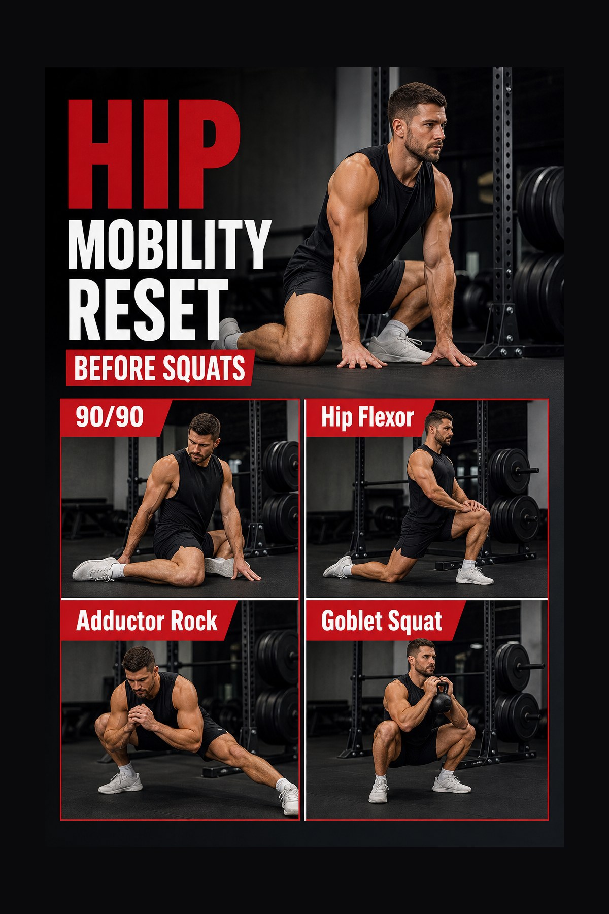 Labeled hip mobility reset graphic before squats