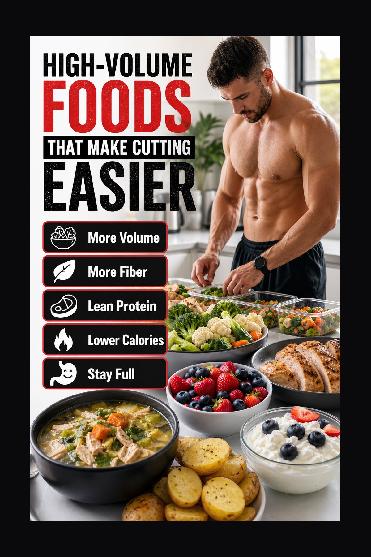 Labeled high-volume foods for cutting graphic