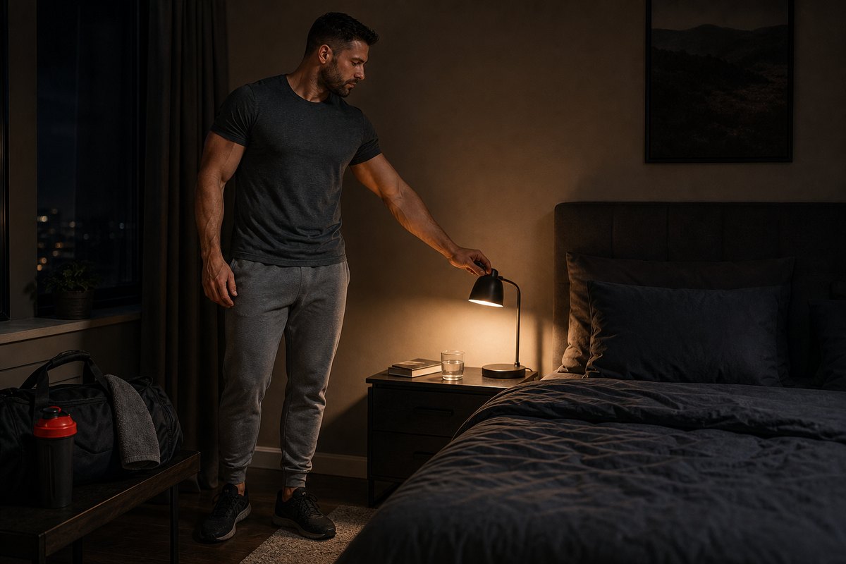Lifter preparing a dark bedroom for sleep recovery