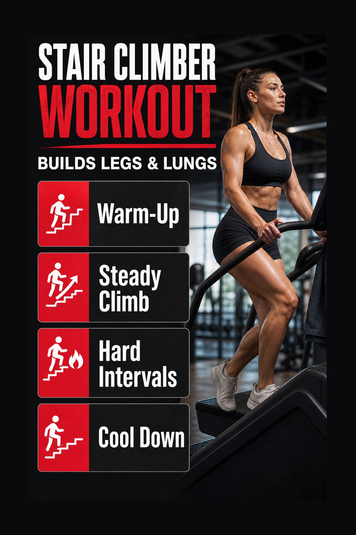 Labeled stair climber workout structure graphic