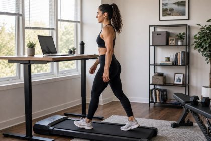 Labeled walking pad desk day routine