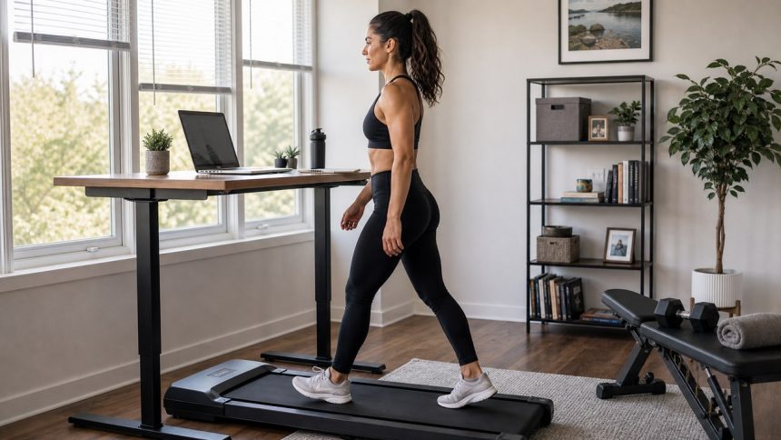 Labeled walking pad desk day routine