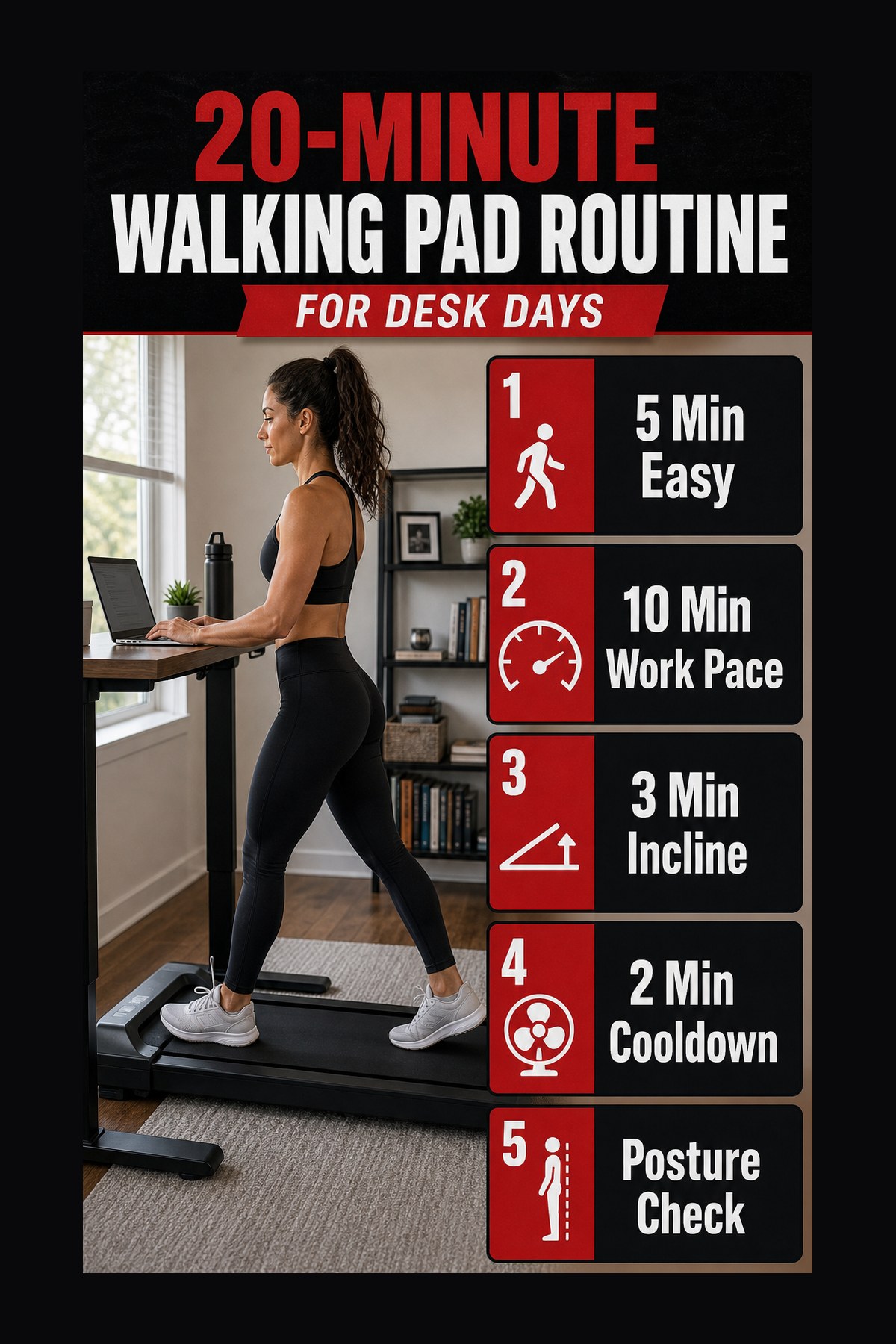 Labeled walking pad desk day routine