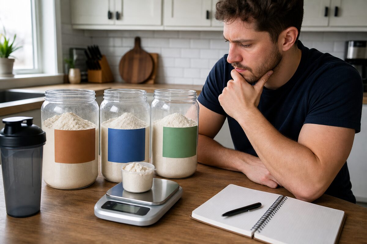 Unbranded whey protein powders compared with a kitchen scale and shaker