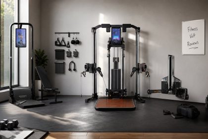 Smart home gym systems arranged in a FitnessVolt connected strength review scene