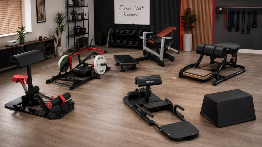 Hip thrust machines arranged in a FitnessVolt home-gym review scene