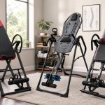 Inversion tables arranged in a FitnessVolt back relief review scene