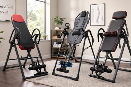 Inversion tables arranged in a FitnessVolt back relief review scene